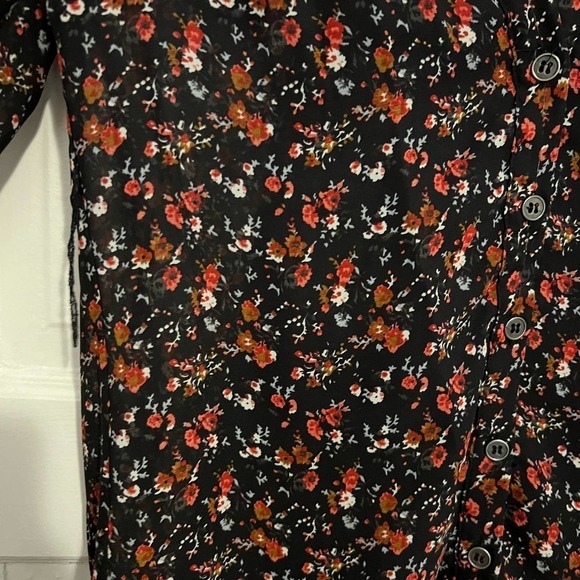 Black Poppy sheer black floral button down dress XS - Picture 5 of 10